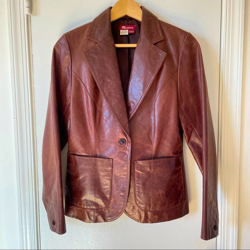 Vintage Y2k Brown Leather Blazer Trendy Fall Jacket 6